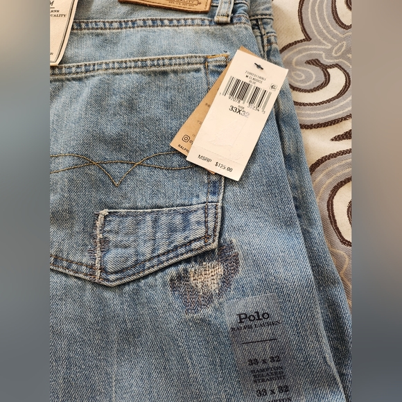 SOLD! Polo Ralph Lauren 33x32 Hampton Relaxed Straight Distressed Blue Jeans NWT - Picture 4 of 12